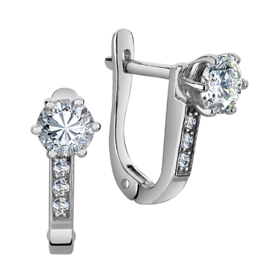 Серьги с фианитом родированные серебро 925* 11-0009