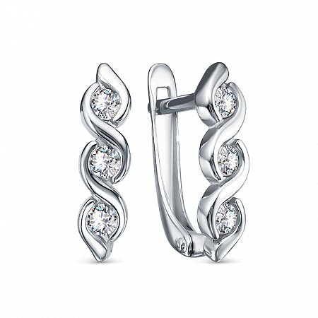 Серьги с фианитом родированные серебро 925* 11-0917