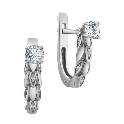 Серьги с фианитом родированные серебро 925* 11-0132