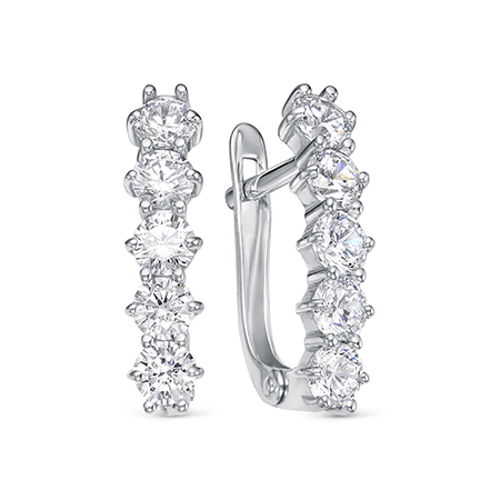 Серьги с фианитом родированные серебро 925* 11-0545