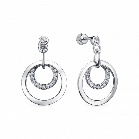 Серьги с фианитом родированные серебро 925* 12-1016