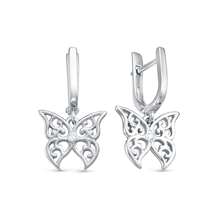 Серьги с фианитом родированные серебро 925* 11-0172