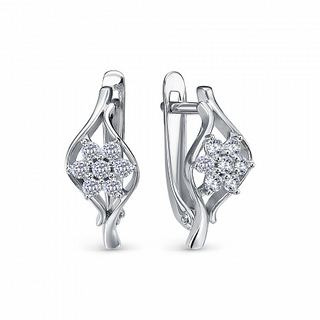 Серьги с фианитом родированные серебро 925* 11-0678