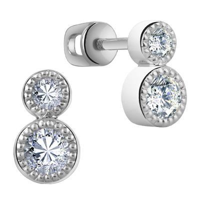 Серьги с фианитом родированные серебро 925* 12-0162