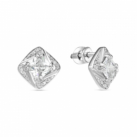 Серьги с фианитом родированные серебро 925* 12-0710