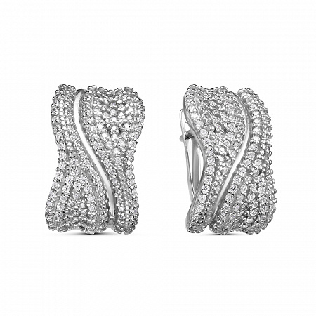 Серьги с фианитом родированные серебро 925* 11-0806