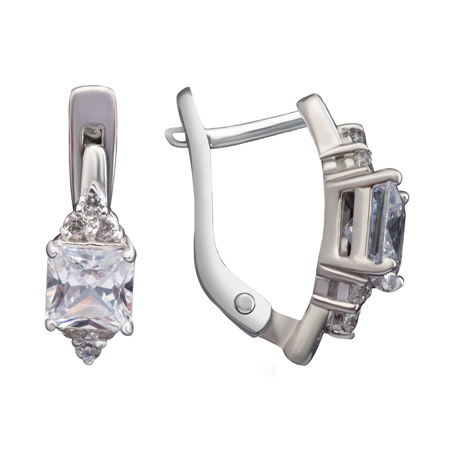 Серьги с фианитом родированные серебро 925* 11-0006