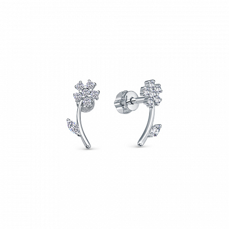 Серьги с фианитом родированные серебро 925* 12-1185