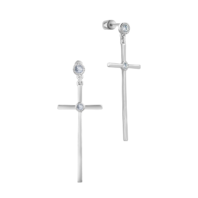 Серьги с фианитом родированные серебро 925* 12-0216