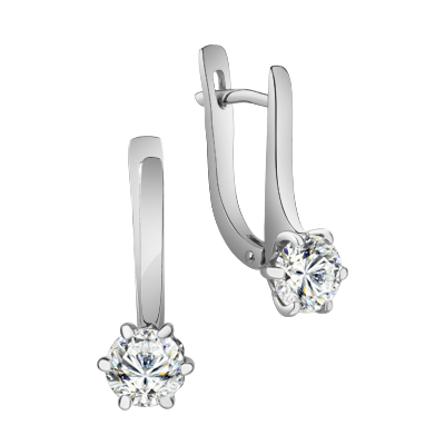 Серьги с фианитом родированные серебро 925* 11-0256