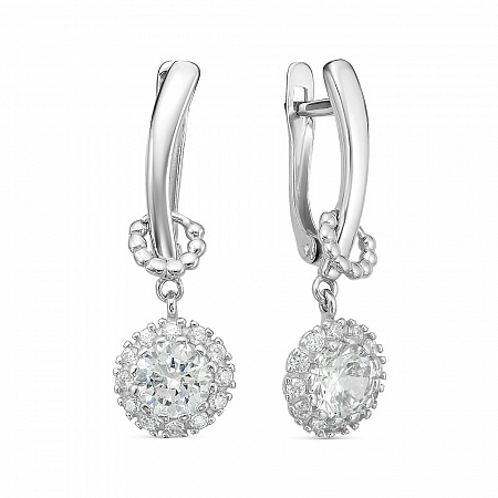 Серьги с фианитом родированные серебро 925* 11-0732