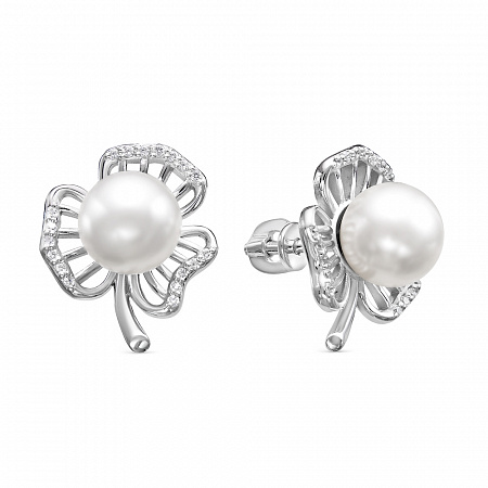 Серьги с иск.жемчугом родированные серебро 925* 12-0737