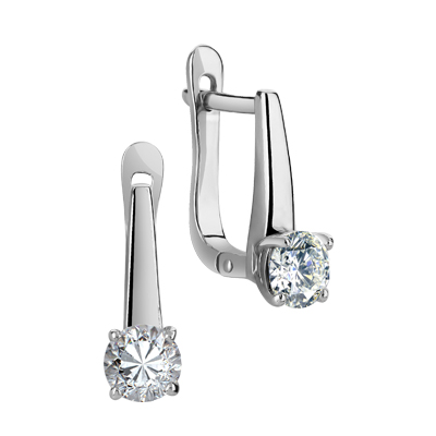 Серьги с фианитом родированные серебро 925* 11-0004