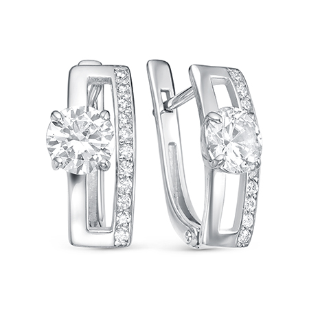 Серьги с фианитом родированные серебро 925* 11-0138