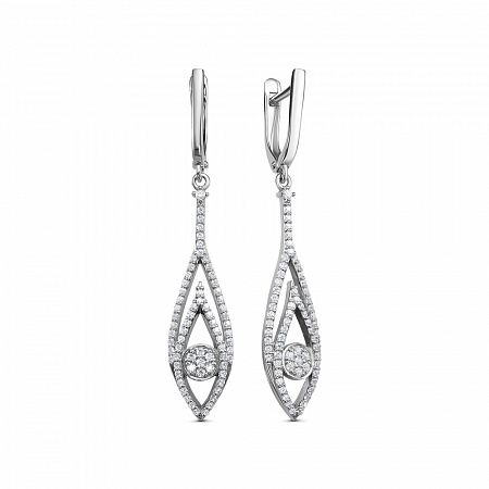 Серьги с фианитом родированные серебро 925* 11-0779