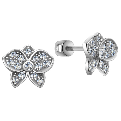 Серьги с фианитом родированные серебро 925* 12-0072