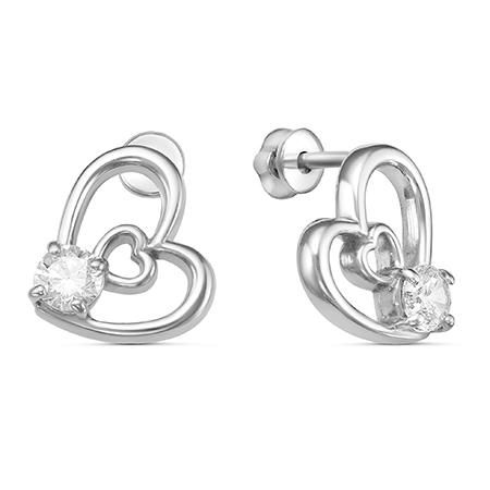 Серьги с фианитом родированные серебро 925* 12-0183