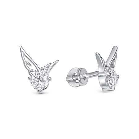 Серьги с фианитом родированные серебро 925* 12-0337