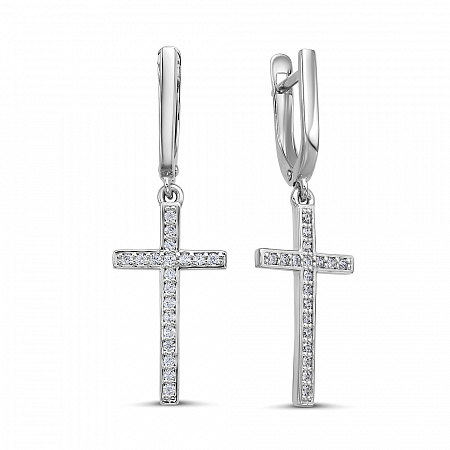 Серьги с фианитом родированные серебро 925* 11-0021