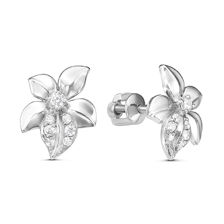 Серьги с фианитом родированные серебро 925* 12-0369