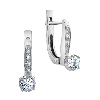 Серьги с фианитом родированные серебро 925* 11-0260