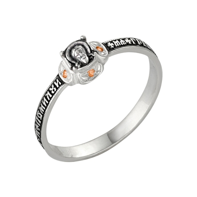 Кольцо с фианитом выборочное чернение серебро 925* 8-033-3