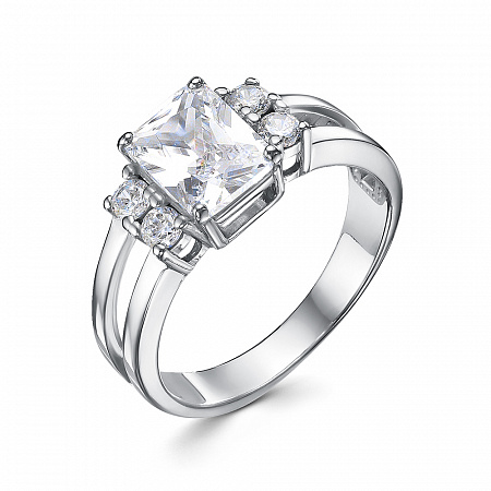 Кольцо с фианитом родированное серебро 925* 10-0167