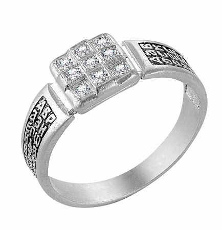 Кольцо с фианитом выборочное чернение серебро 925* 8-021-3