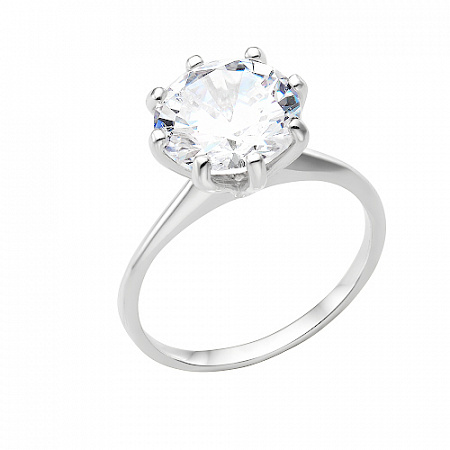 Кольцо с фианитом родированное серебро 925* 10-0507