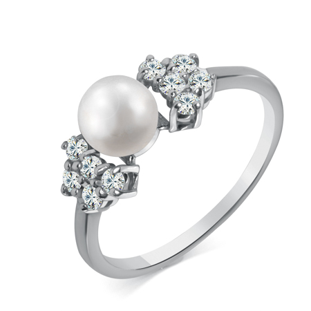 Кольцо с иск.жемчугом родированное серебро 925* 10-0313