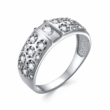 Кольцо с фианитом родированное серебро 925* 10-0820