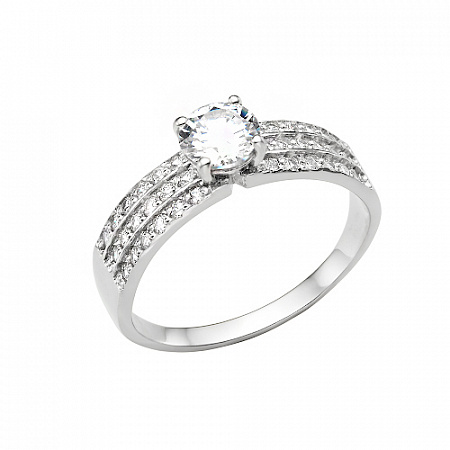 Кольцо с фианитом родированное серебро 925* 10-0042