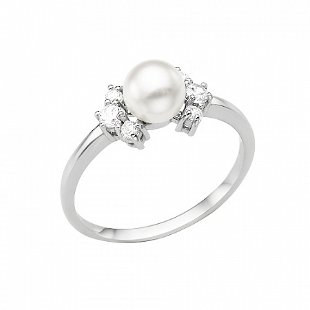 Кольцо с иск.жемчугом родированное серебро 925* 10-0311