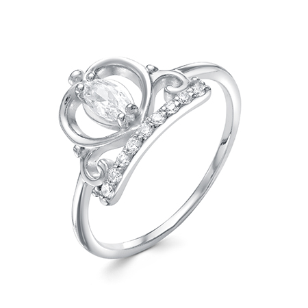 Кольцо с фианитом родированное серебро 925* 10-0423