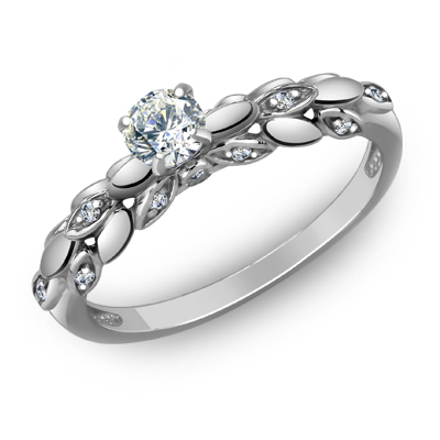 Кольцо с фианитом родированное серебро 925* 10-0132