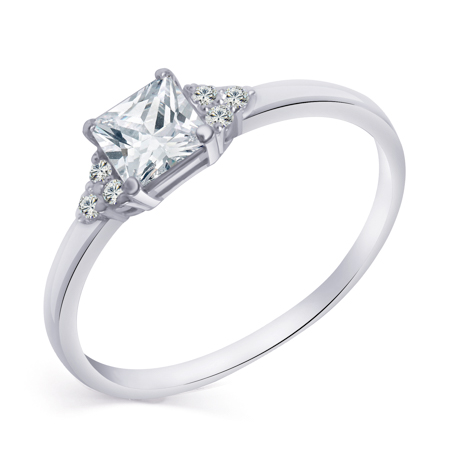 Кольцо с фианитом родированное серебро 925* 10-0006