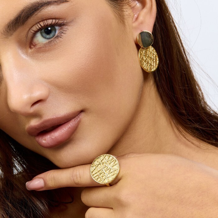 Комплект ювелирной бижутерии Итальянское золото покрытие желтое 14к серьги и кольцо 18 р