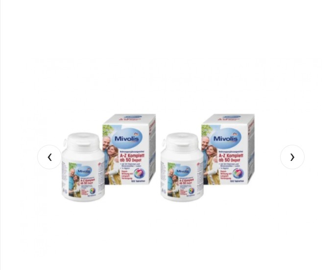 Mivolis A-Z Komplett ab 50 Tabletten, 2st Дас Гезунде Плюс, Комплексные витамины против старения От А до Z Komplett, для людей старше 50 лет, 100 шт х 2 упаковки
