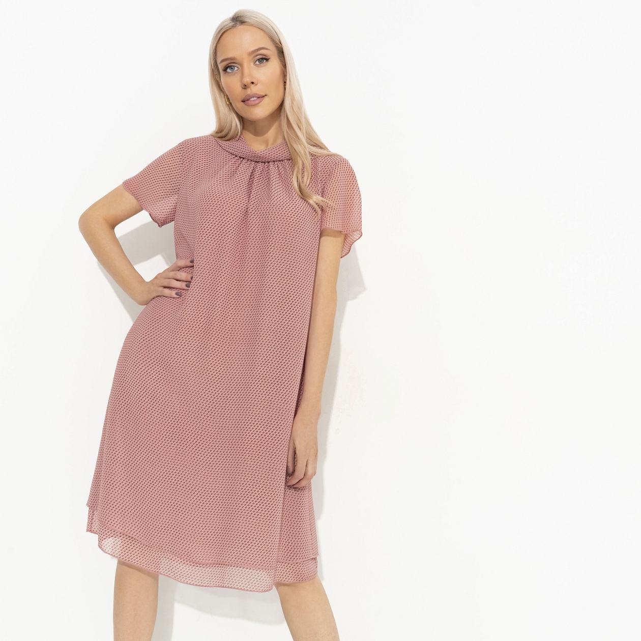 Платье с декоративным воротником Мечтательная (розовый)