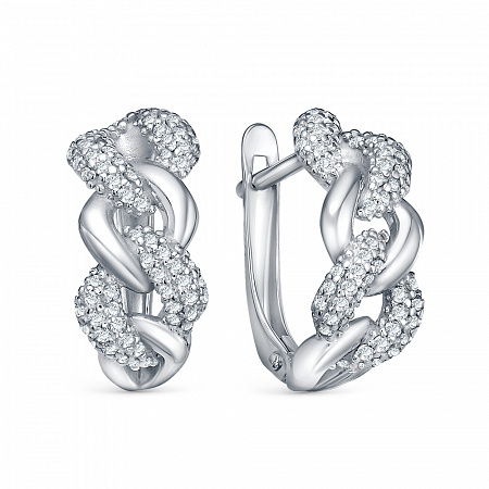 Серьги с фианитом родированные серебро 925*