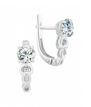 Серьги с фианитом родированные серебро 925*