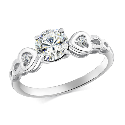 Кольцо с фианитом родированное серебро 925*