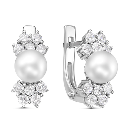 Серьги с иск.жемчугом родированные серебро 925*