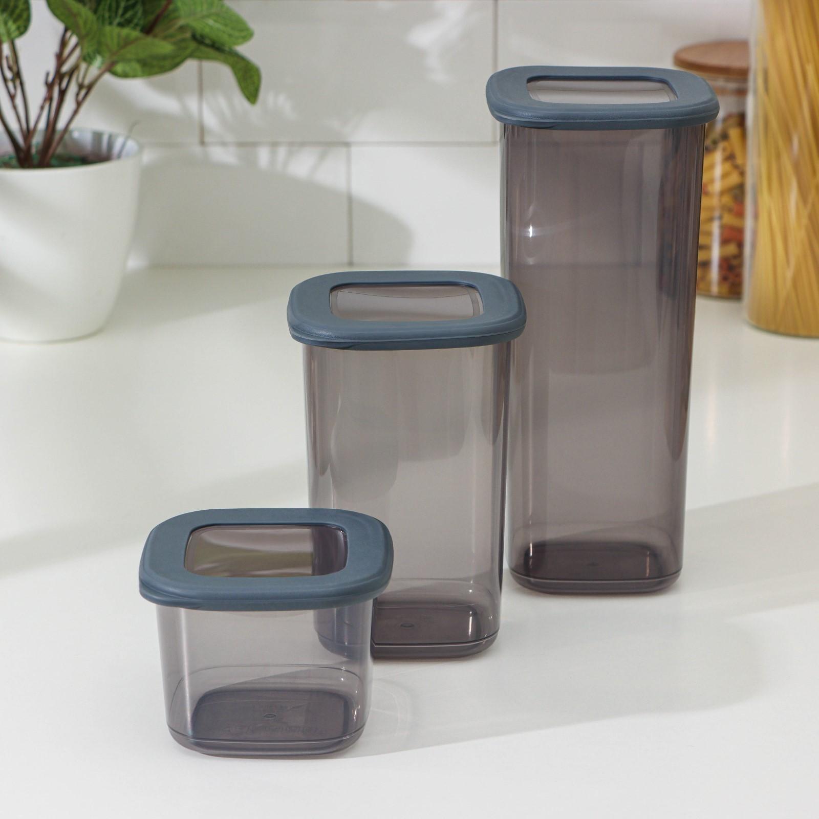 Банки для сыпучих с вакуумной крышкой FOLYlife, набор 3 шт., 550 мл, 1.2 л, 1.75 л, пластик, серые