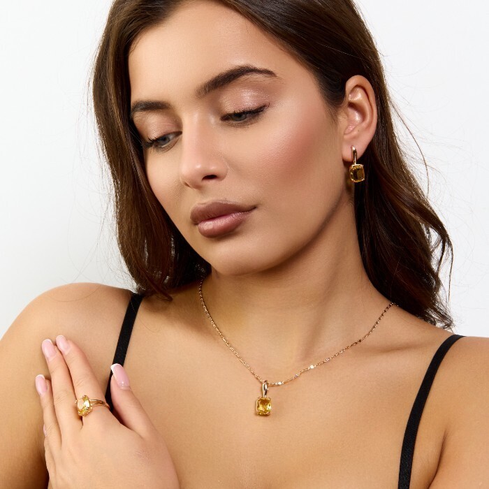 Комплект ювелирной бижутерии коллекция "Дубай" серьги, кулон и кольцо 18 р, покрытие позолота, вставка: стекло, цвет: желтый, арт.414.318-18