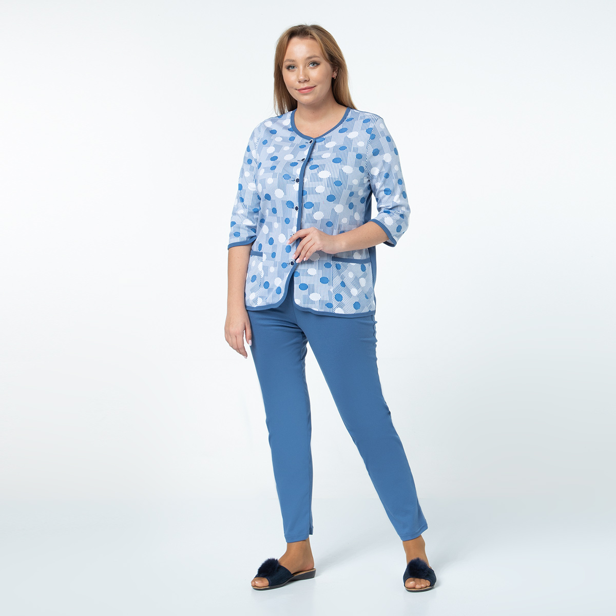 Костюм, трикотаж, блуза, брюки, индиго#1012/009-002-534/Индиго