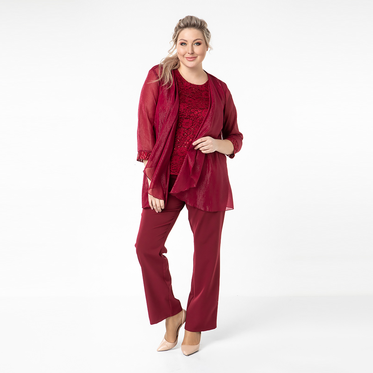 Костюм, текстиль, туника, брюки, накидка, бордовый#2024/007-131-074/Бордовый
