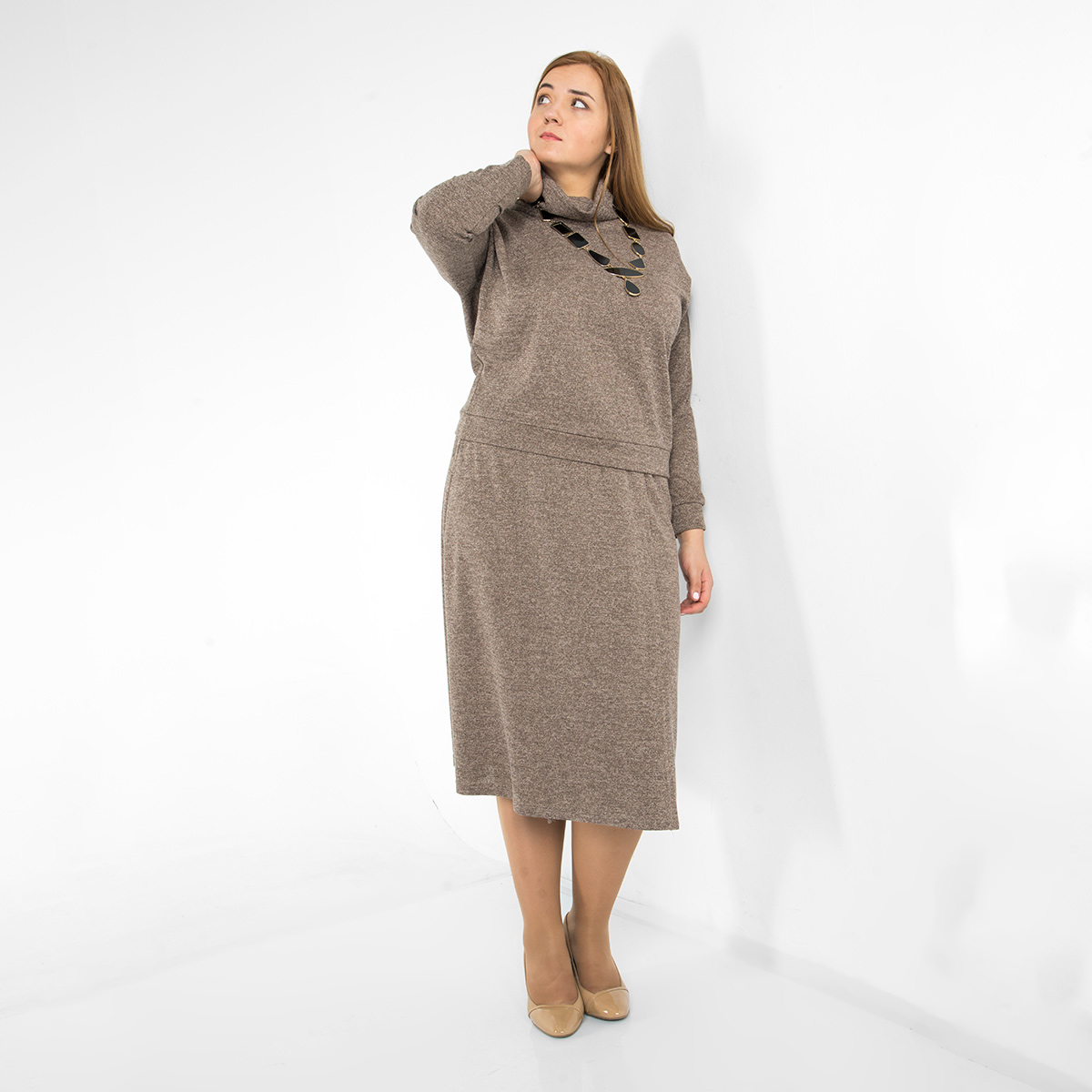 Костюм, трикотаж, туника, юбка, бежевый#2130/009-028-452/Бежевый