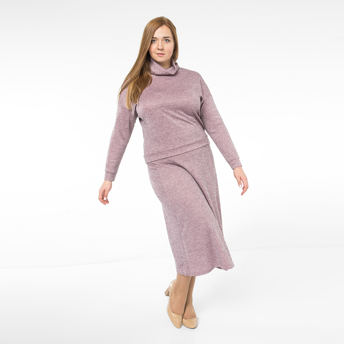 Костюм, трикотаж, туника, юбка, розовый#2130/009-028-452/Розовый