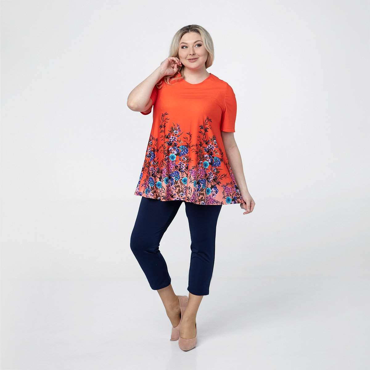 Костюм, трикотаж, туника, бриджи, оранжевый#2148/009-016-572/Оранжевый